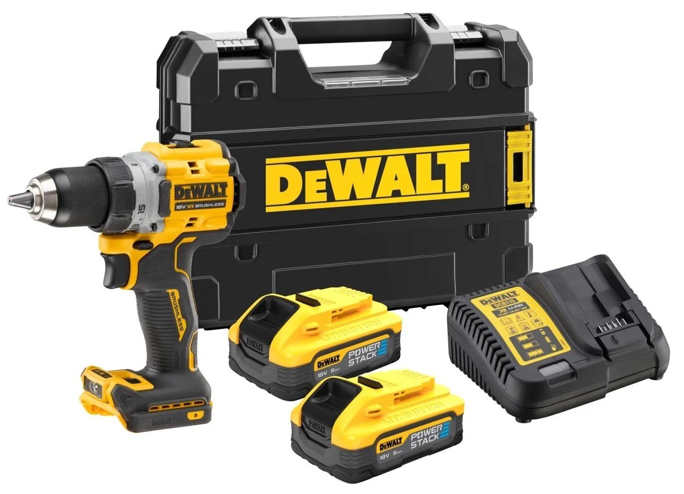 DeWalt DCD800H2T-QW | 18V XR Brushless Compacte Schroef-/boormachine | 2x 5.0Ah POWERSTACK accu | in TSTAK koffer - DCD800H2T-QW