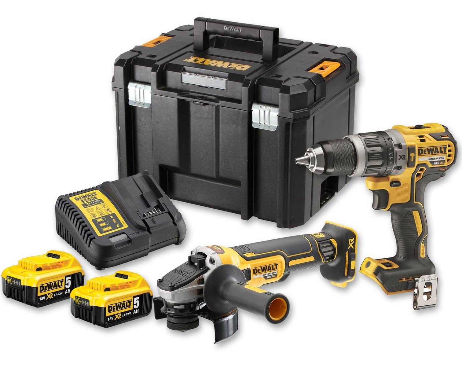 DeWalt DCK2080P2T accu set | DCD796 accuboormachine + DCG405 accu haakse slijper | 18v 5.0Ah Li-ion - DCK2080P2T-QW