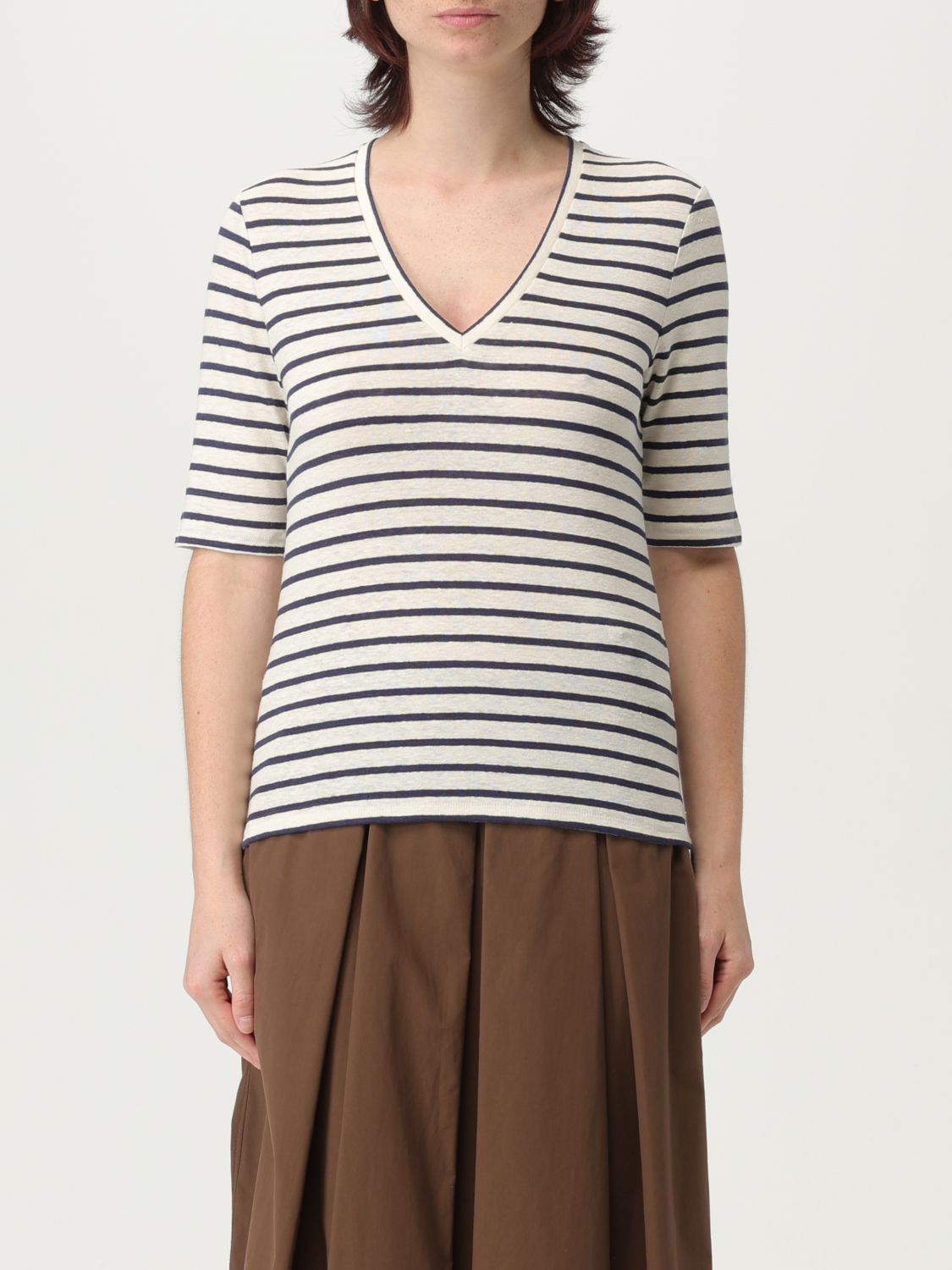 Linnen V-hals Korte Mouwen Top