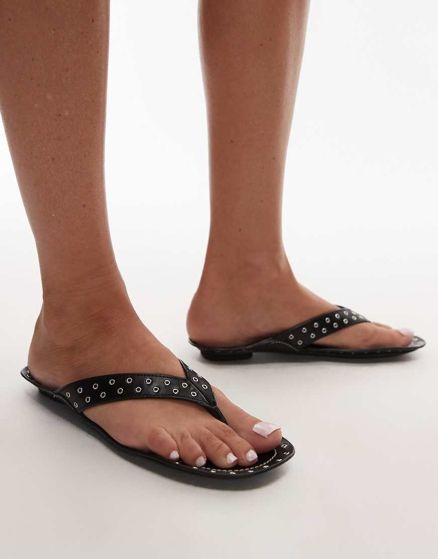 Mango - Ledersandalen zum Hineinschlüpfen in Schwarz mit Nietenbesatz