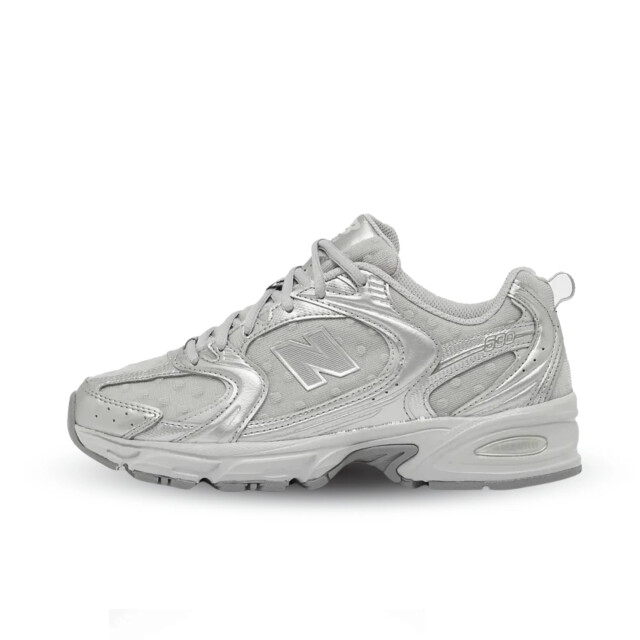 New Balance 530 silver metallic raincloud polka dots
