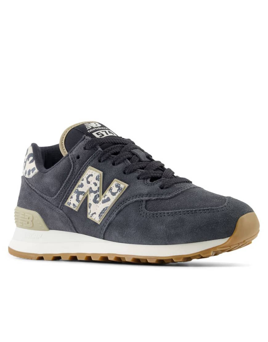 New Balance - 574 - Sneaker in Schwarz mit Leopardenmuster-Details