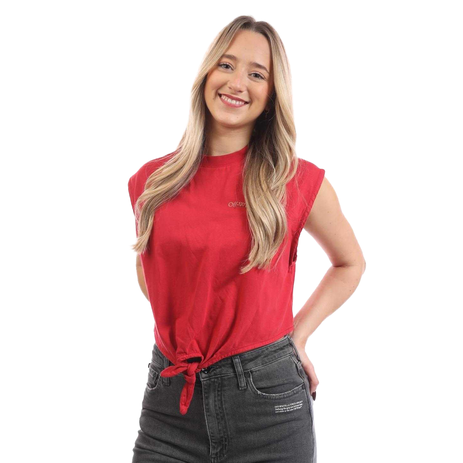 Off White Dames/Dames Arrow Crop T-shirt (Rood)