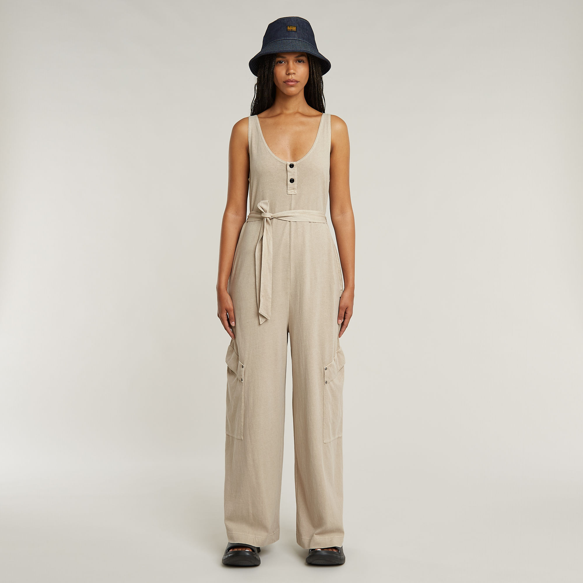 Overdyed Utility Loose Jumpsuit - Beige - Dames
