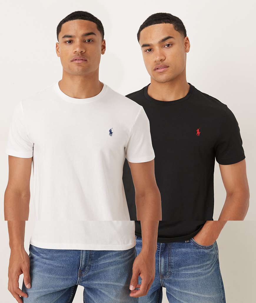 Polo Ralph Lauren - 2er-Pack T-Shirts in Schwarz und Weiß mit Logo-Symbol-Bunt