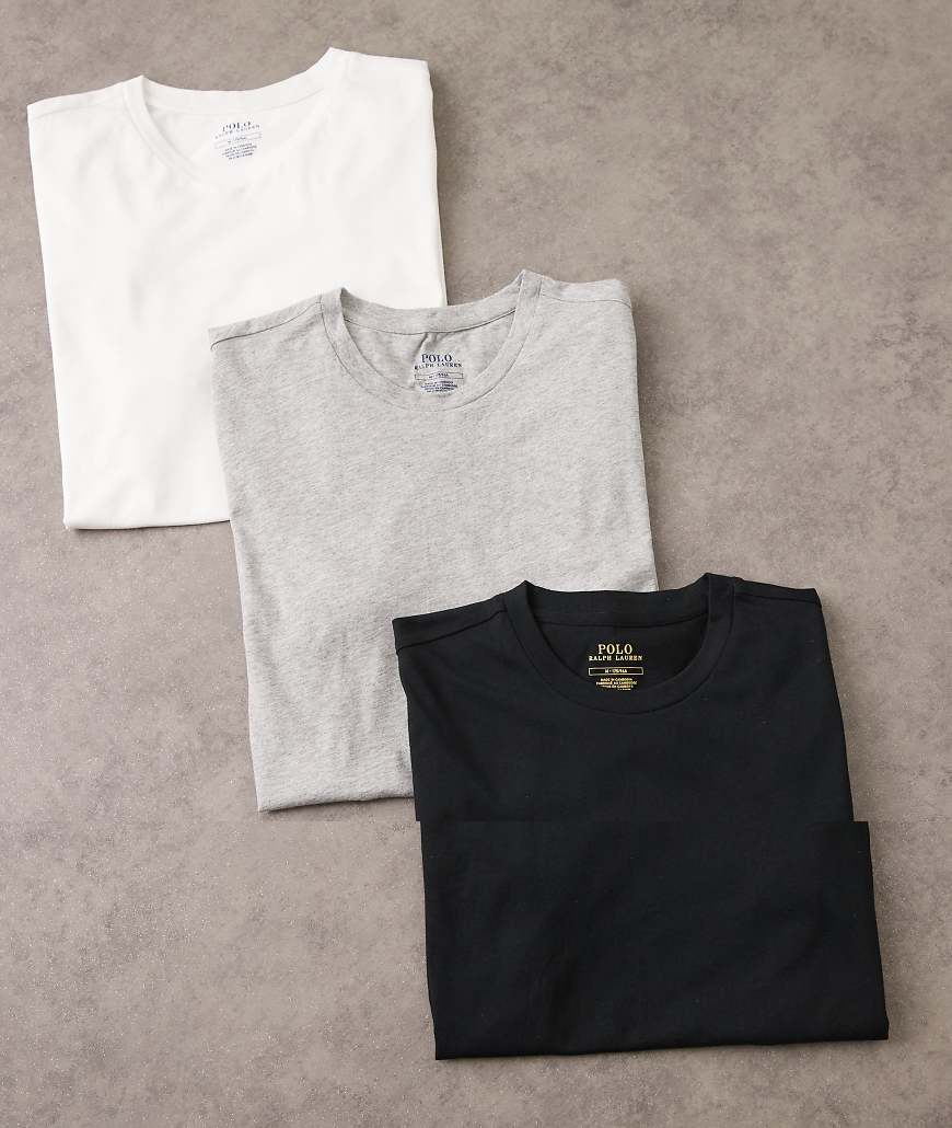 Polo Ralph Lauren - 3er-Pack Lounge-T-Shirts in weiß, schwarz und grau meliert mit Logo-Symbol-Bunt