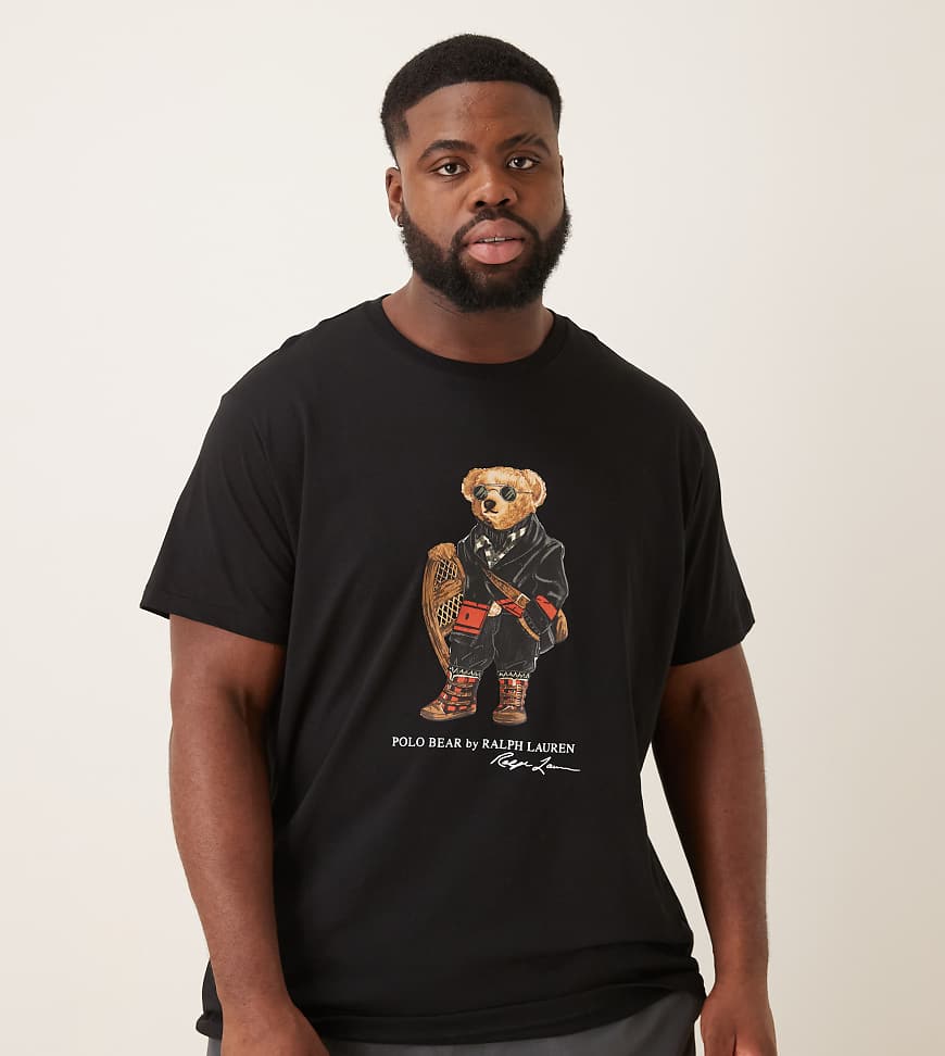 Polo Ralph Lauren Big & Tall - Holiday - T-Shirt in Schwarz mit klassischer Passform und Polo Bear-Print