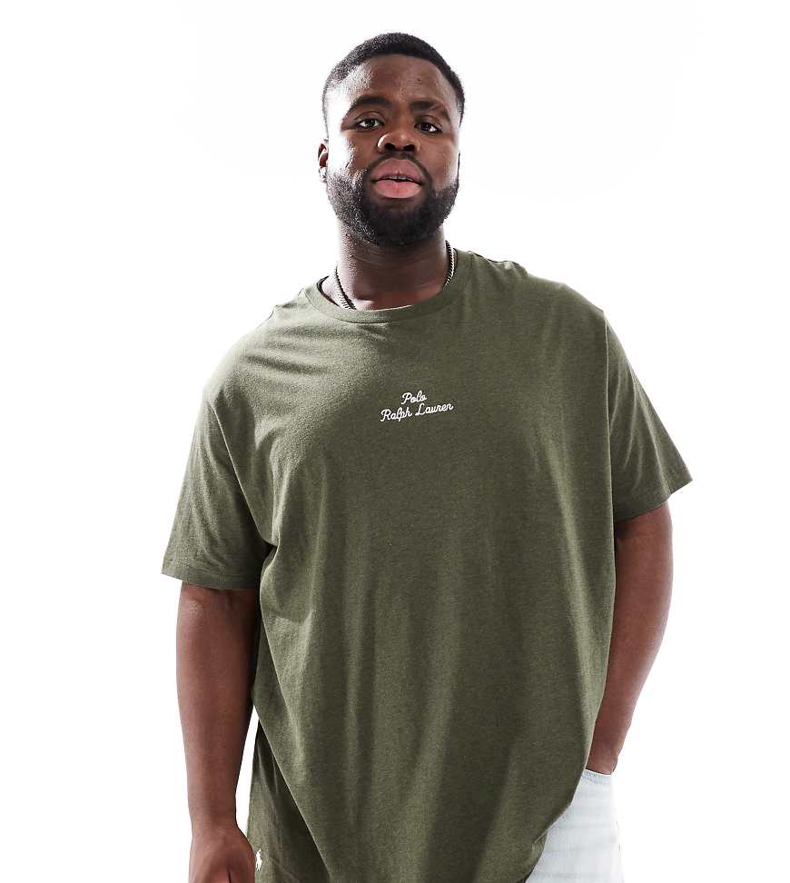 Polo Ralph Lauren - Big & Tall - T-Shirt in Dunkelgrün meliert mit mittigem Logoschriftzug und klassischem Oversize-Schnitt