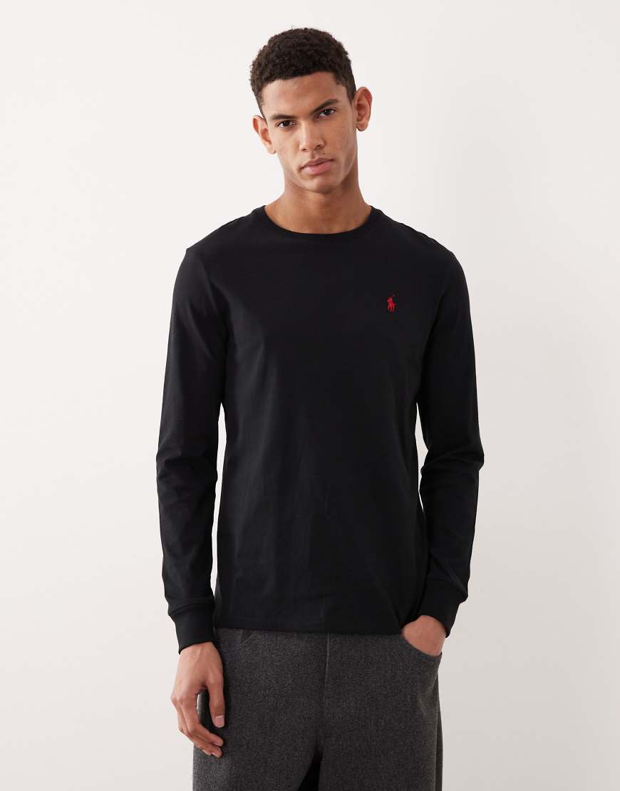 Polo Ralph Lauren - Langärmliges Shirt in Schwarz mit Custom-Fit und Markenlogo