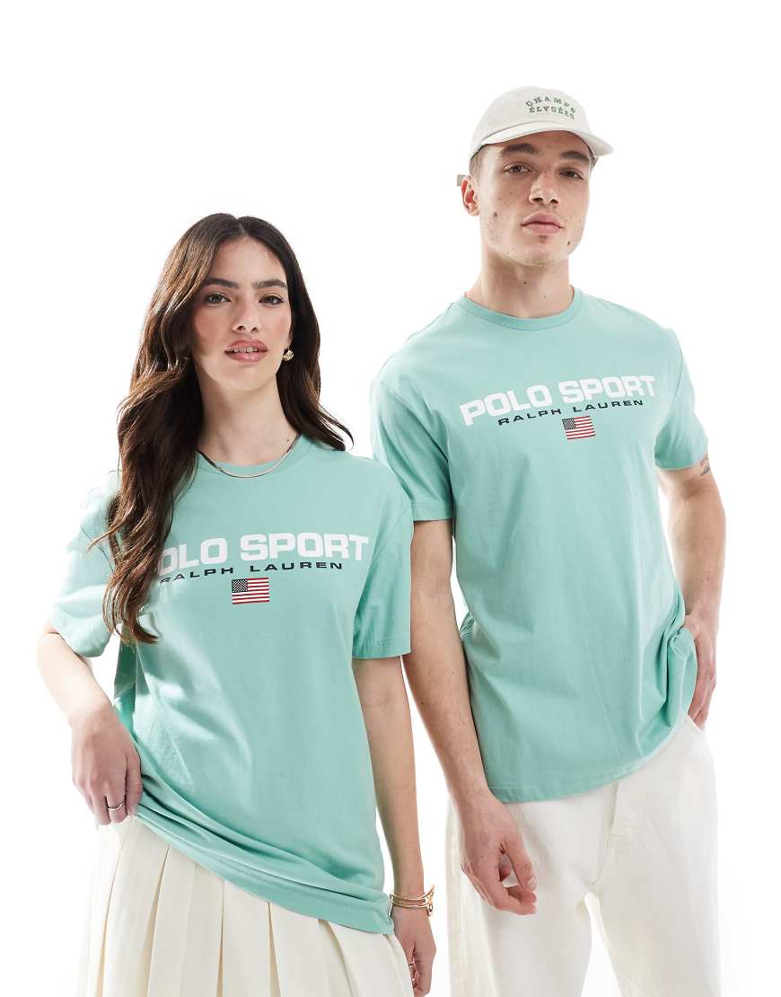 Polo Ralph Lauren - Sport Capsule - Unisex-T-Shirt in Hellgrün mit klassischem Oversize-Schnitt und großem Flaggen-Logo auf der Brust