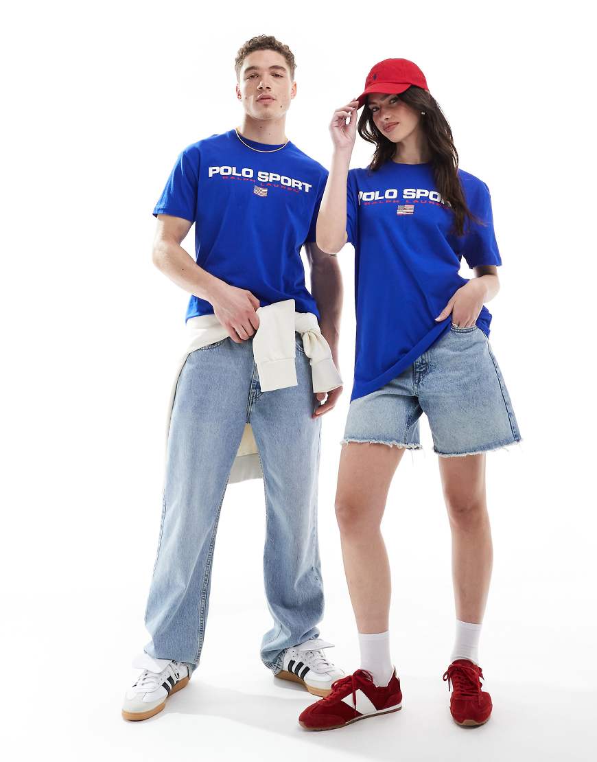 Polo Ralph Lauren - Sport Capsule - Unisex-T-Shirt in Königsblau mit klassischem Oversize-Schnitt und großem Flaggen-Logo auf der Brust