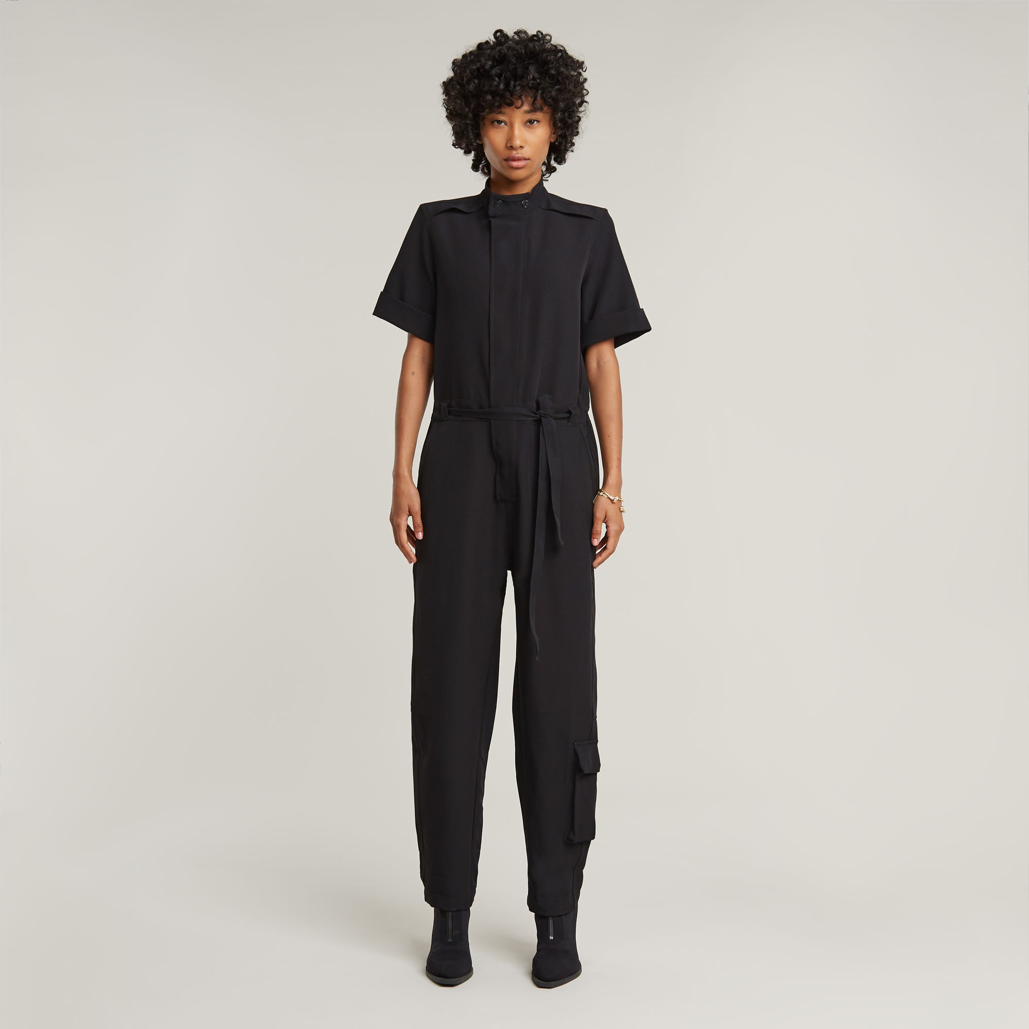 Shortsleeve Workwear Jumpsuit - Zwart - Dames