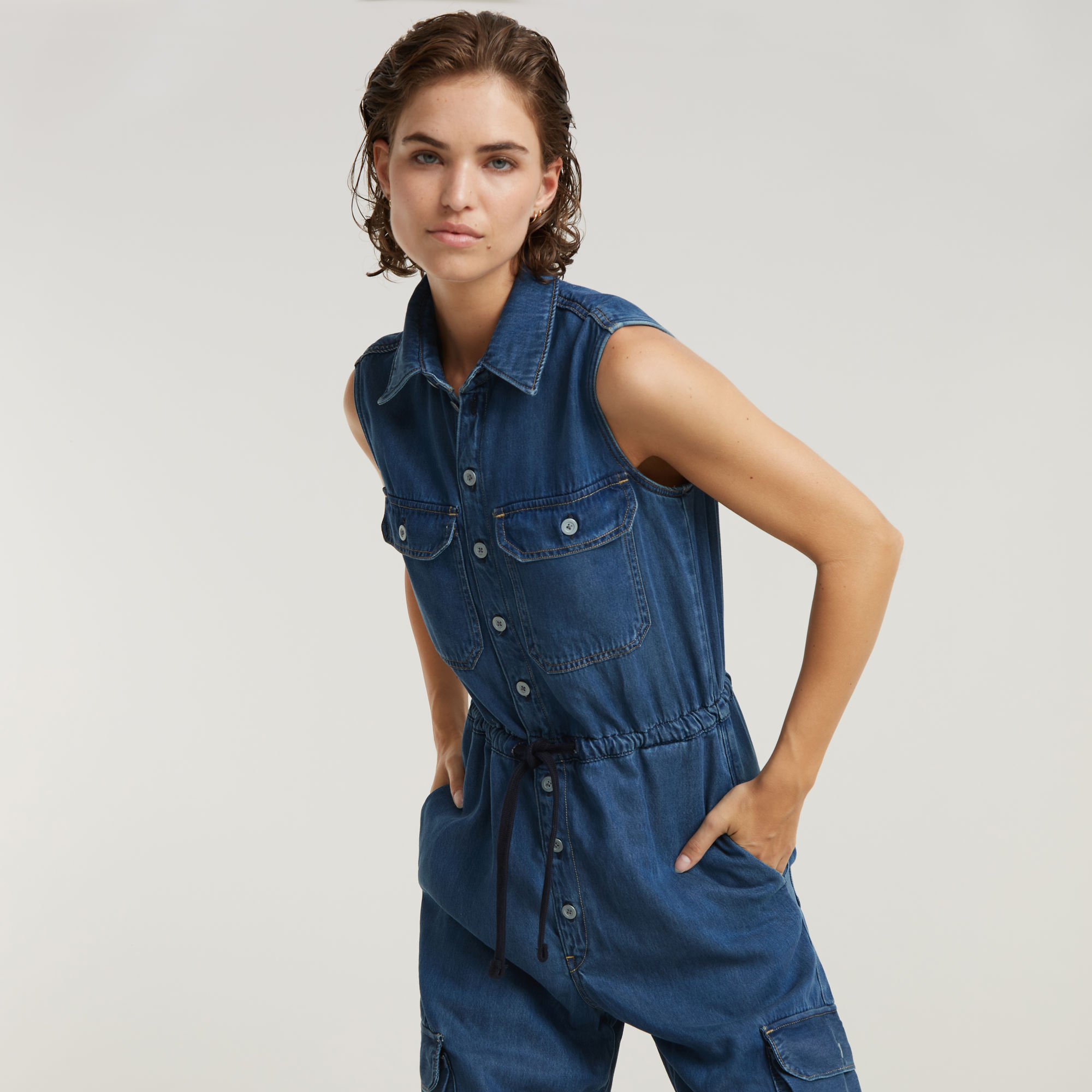 Soft Utility Jumpsuit - Midden blauw - Dames