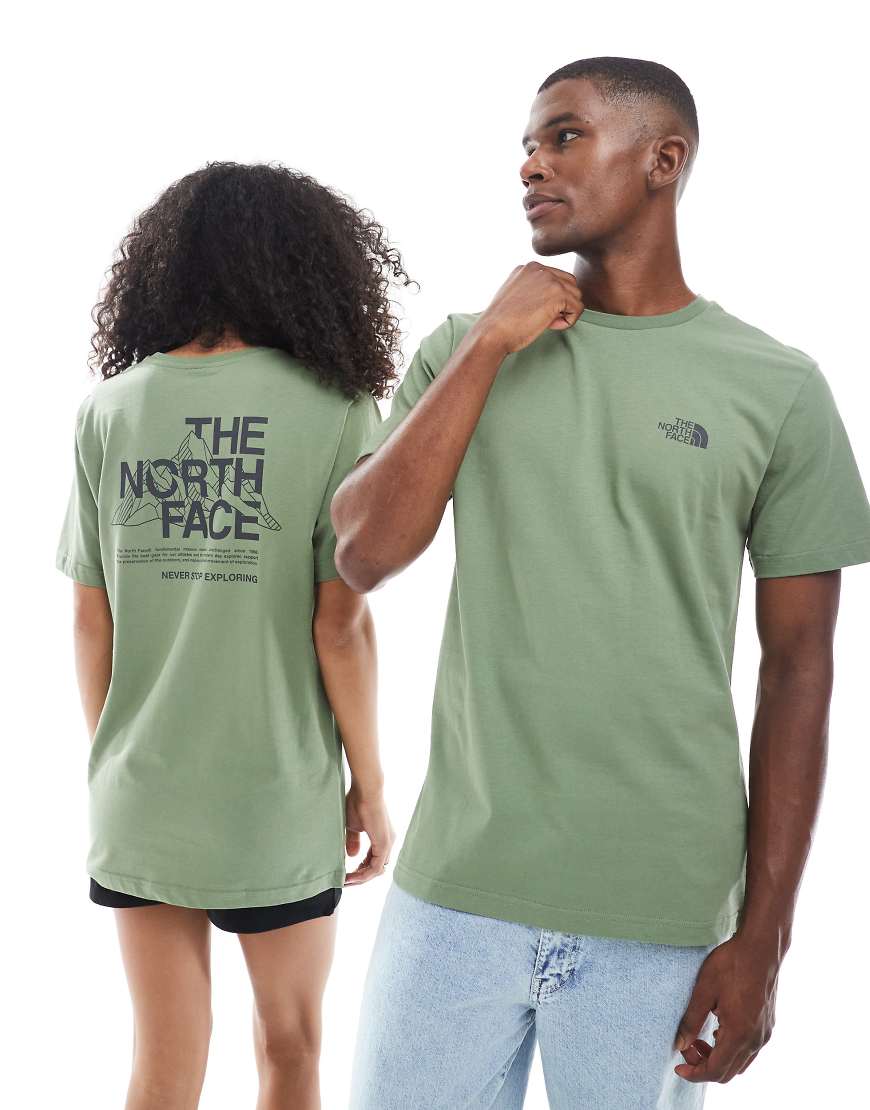 The North Face - Mountain Sketch - Unisex - T-Shirt in Grün mit Rückenprint