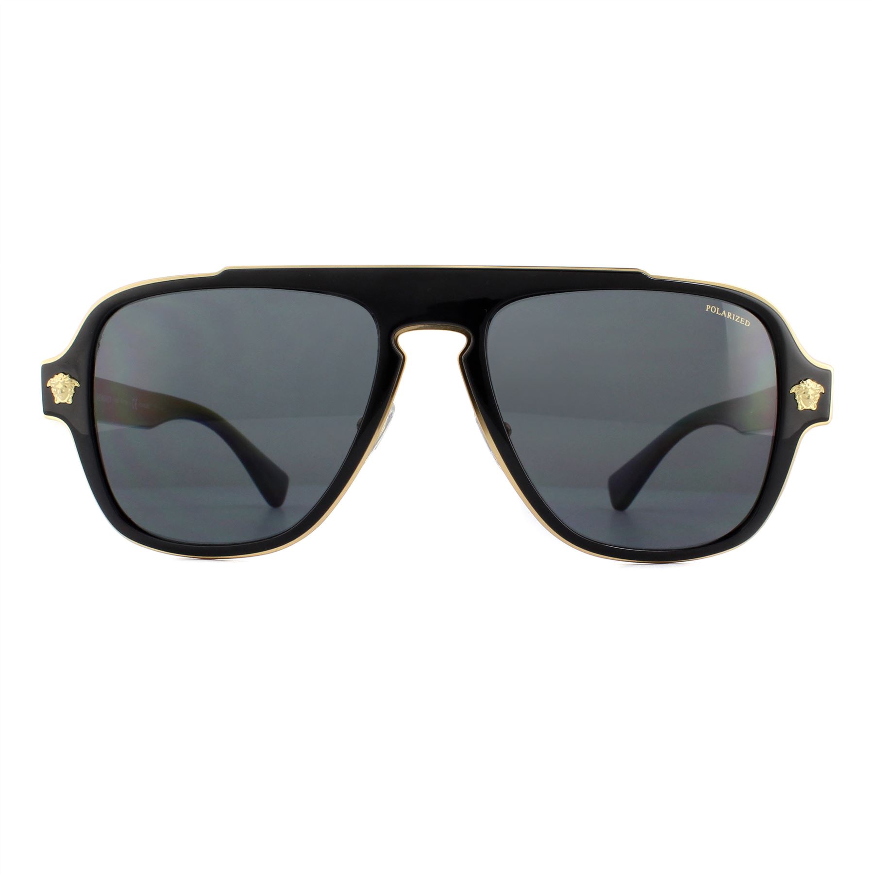 Versace Aviator Heren Zwarte Grijze Polaroid Zonnebril