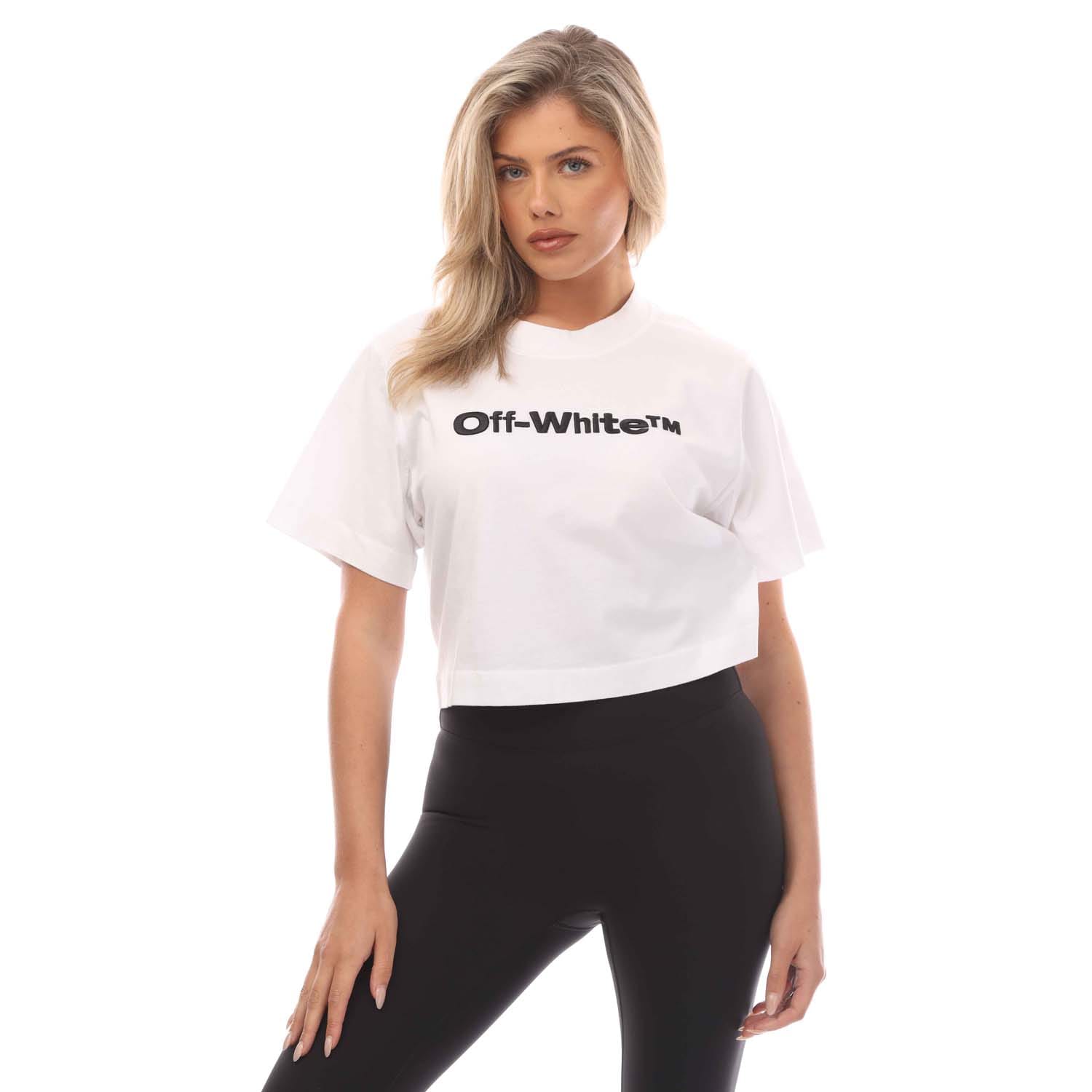 Vrouwen Off White Bounce Helvetica Cropped T-shirt in Wit Zwart