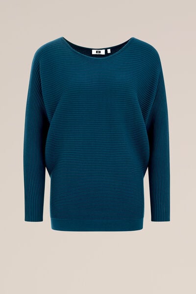 WE Fashion - Dames Trui met structuur - Regular fit - Groenblauw - Viscose - Maat: M