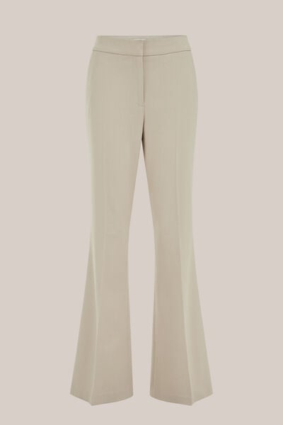 WE Fashion - Dames flared pantalon met structuur - Regular fit - Beige - Maat: 38