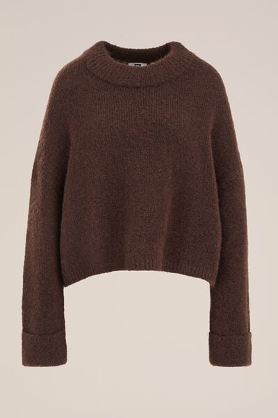 WE Fashion - Dames gebreide trui - Regular fit - Donkerbruin - Maat: M