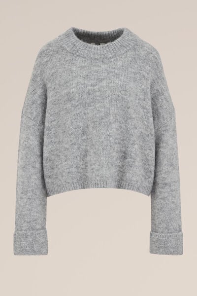 WE Fashion - Dames gebreide trui - Regular fit - Lichtgrijs - Maat: L