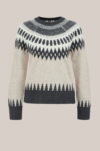 WE Fashion - Dames gebreide trui met print - Regular fit - Greige - Maat: XS