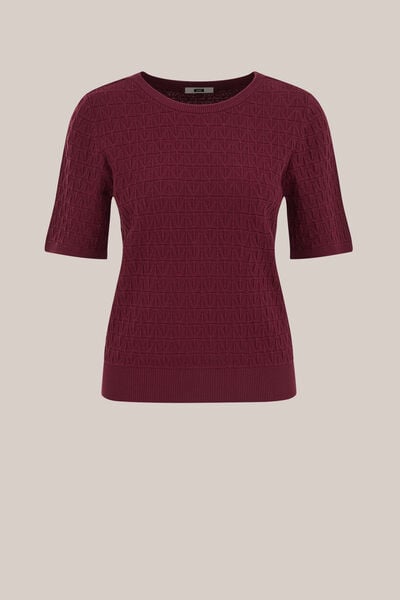 WE Fashion - Dames gebreide trui met structuur - Regular fit - Bordeauxrood - Biologisch katoen - Maat: M