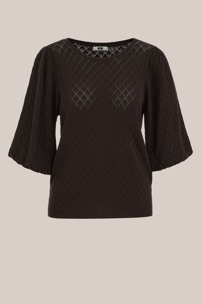 WE Fashion - Dames gebreide trui met structuur - Regular fit - Donkerbruin - Livaeco™ Viscose - Maat: XXL