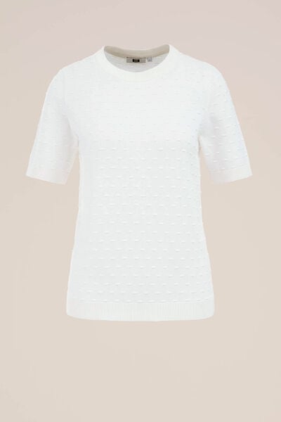 WE Fashion - Dames gebreide trui met structuur - Regular fit - Gebroken wit - Biologisch katoen - Maat: L