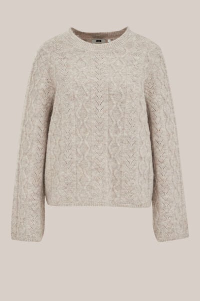 WE Fashion - Dames gebreide trui met structuur - Regular fit - Greige - Maat: XL