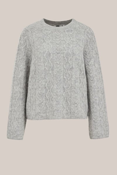 WE Fashion - Dames gebreide trui met structuur - Regular fit - Lichtgrijs - Maat: XL