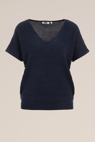 WE Fashion - Dames gebreide trui met structuur - Regular fit - Marineblauw - Biologisch katoen - Maat: S