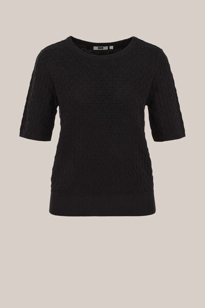 WE Fashion - Dames gebreide trui met structuur - Regular fit - Zwart - Biologisch katoen - Maat: M