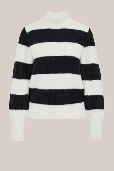 WE Fashion - Dames gestreepte trui - Regular fit - Zwart - Maat: S