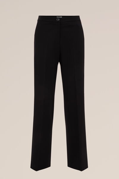 WE Fashion - Dames petite wide leg pantalon met stretch - Cropped - Zwart - Viscose - Maat: 44