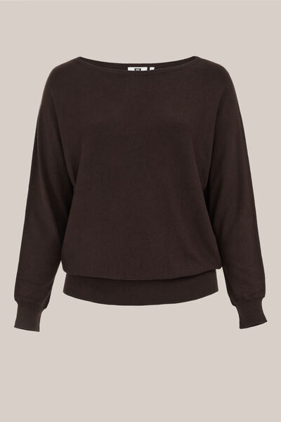 WE Fashion - Dames trui - Curve - Regular fit - Donkerbruin - LENZING™ ECOVERO™ viscose - Plus Size Maat: 48