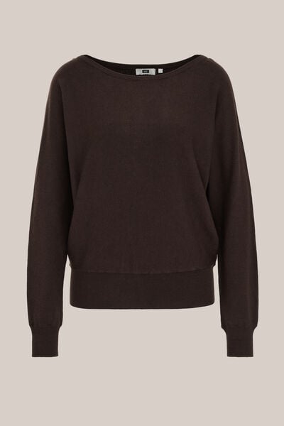 WE Fashion - Dames trui met boothals - Regular fit - Donkerbruin - Viscose - Maat: XXL