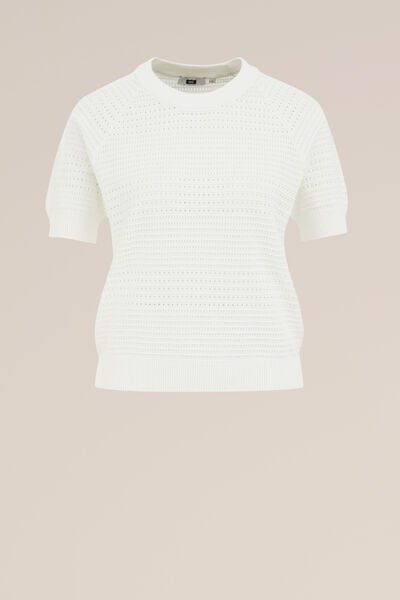 WE Fashion - Dames trui met opengewerkte structuur - Regular fit - Gebroken wit - Katoen - Maat: XL
