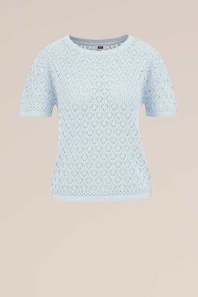 WE Fashion - Dames trui met opengewerkte structuur - Regular fit - Lichtblauw - Biologisch katoen - Maat: S