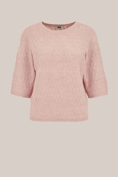 WE Fashion - Dames trui met opengewerkte structuur - Regular fit - Lichtroze - Maat: M