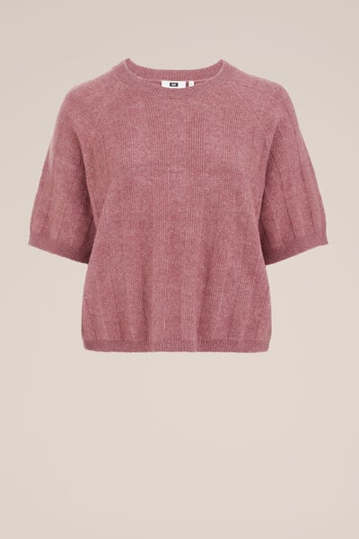 WE Fashion - Dames trui met structuur - Curve - Regular fit - Oudroze - Plus Size Maat: 44