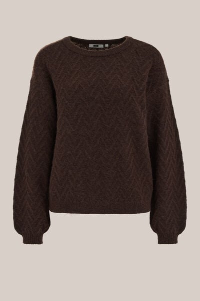 WE Fashion - Dames trui met structuur - Regular fit - Donkerbruin - Maat: XS