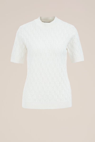 WE Fashion - Dames trui met structuur - Regular fit - Gebroken wit - Biologisch katoen - Maat: XL