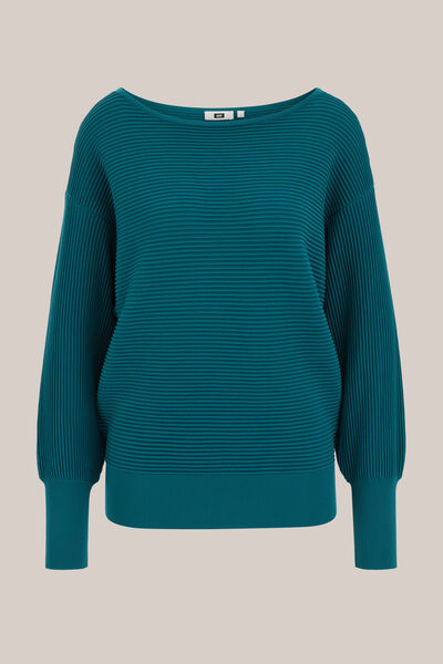 WE Fashion - Dames trui met structuur en pofmouwen - Regular fit - Groenblauw - Maat: XS