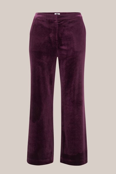 WE Fashion - Dames velvet wide leg pantalon - Curve - Regular fit - Aubergine - Plus Size Maat: 46