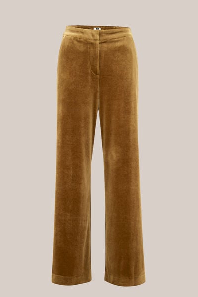 WE Fashion - Dames velvet wide leg pantalon - Regular fit - Okergeel - Maat: 36