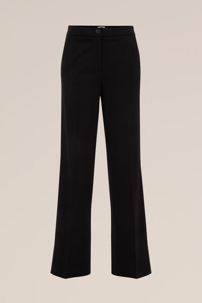 WE Fashion - Dames wide leg jersey pantalon met stretch - Regular fit - Zwart - Viscose - Maat: 40