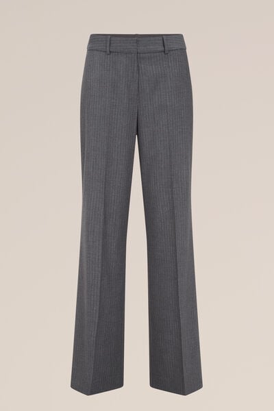 WE Fashion - Dames wide leg pantalon met krijtstreep - Slim Fit - Grijs - Maat: 44