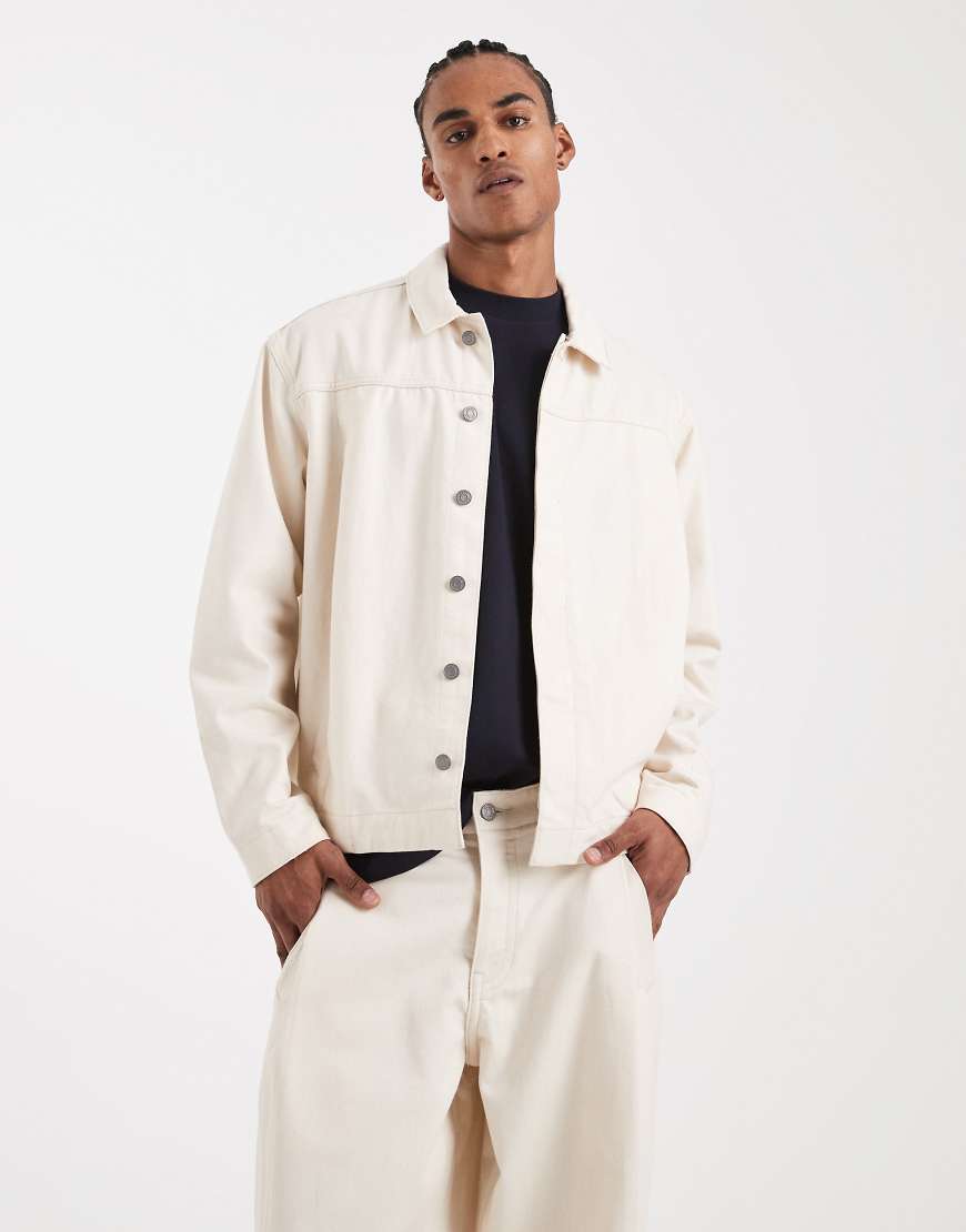 ASOS DESIGN - Circular Design Collection - Harrington-Jeansjacke aus schwerem Stoff in Ecru, Kombiteil-Weiß