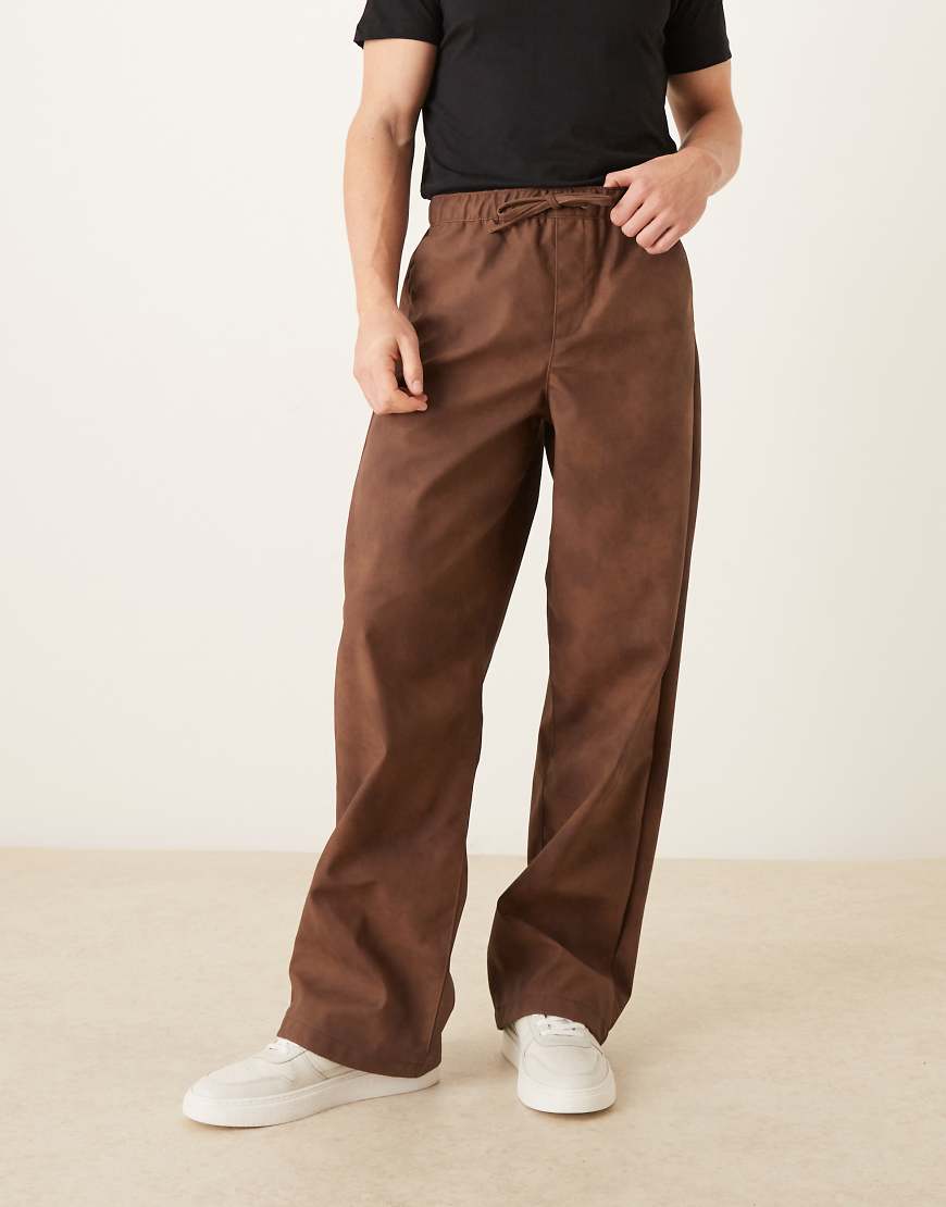 ASOS DESIGN - Weite Schlupfhose aus Wildlederimitat in Braun-Brown