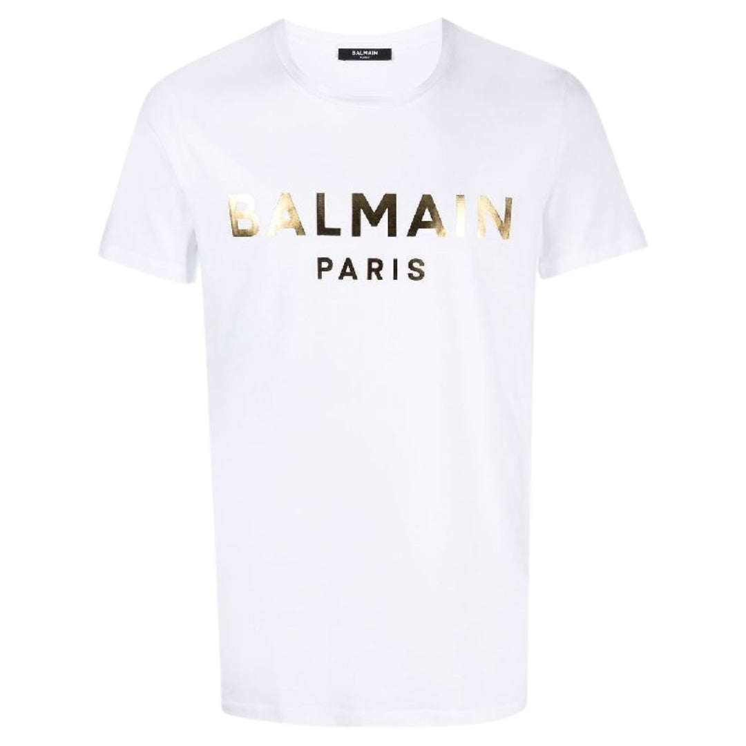 Balmain Paris Gold Foil Logo Wit T-shirt